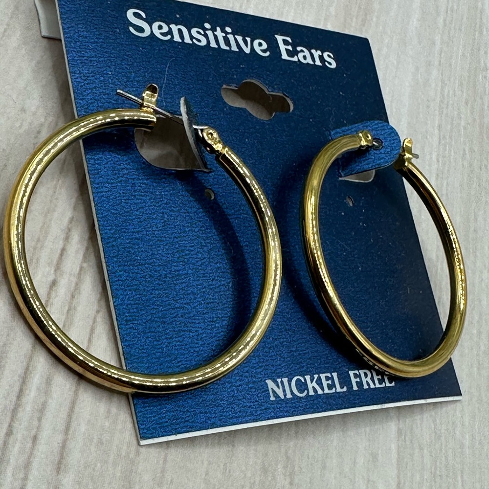 Brand New Sensitive Ears Goldtone Hoop Earrings